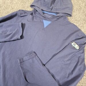 B Draddy Mens Pima Cotton Hoodie Blue Long Sleeve Camper Patch Pullover Large